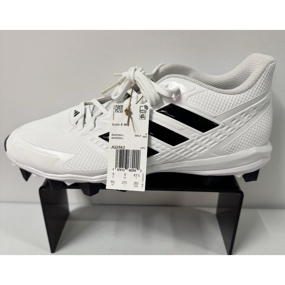 Size 9.5US- Adidas Icon 8 MD Baseball Cleats, Black/White
